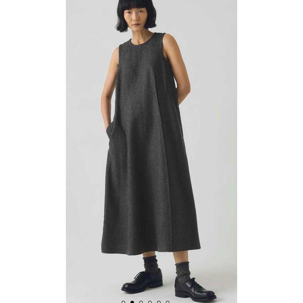 NEW TOAST boiled wool twill lapped seam dress in charcoal